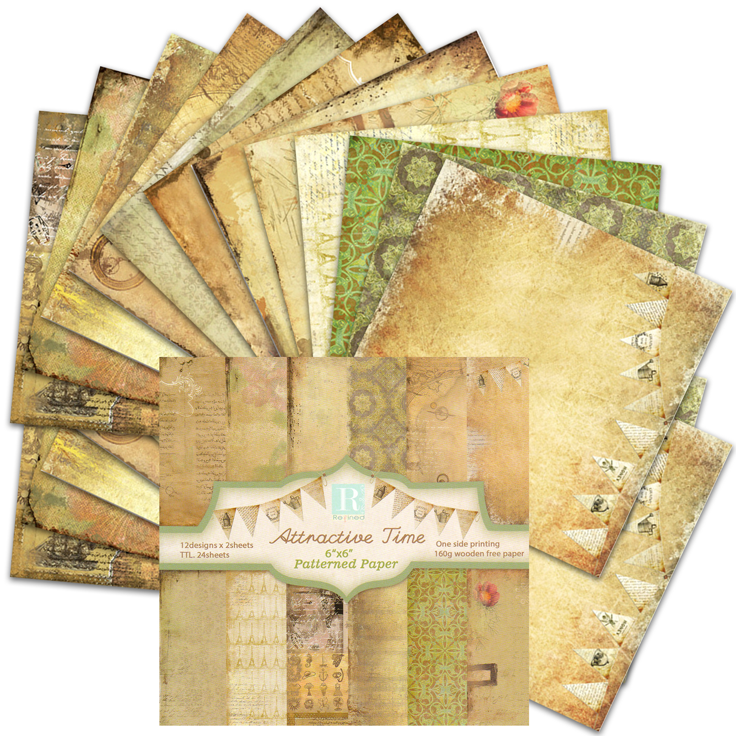Vintage Collectible Cards - 24 Sheets Scrapbook Paper 30x30 cm,