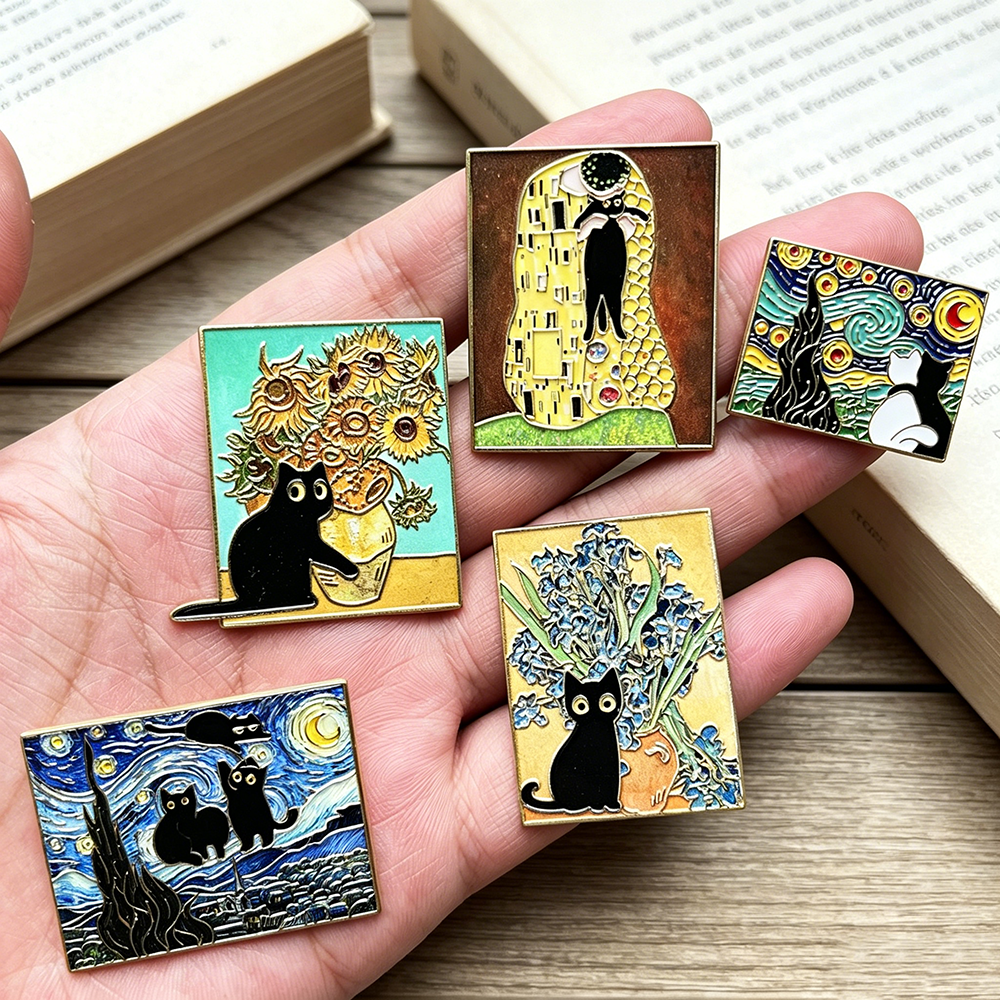 5pcs Famous Painting Black Cat - Vintage Collectible Pins avis et prix