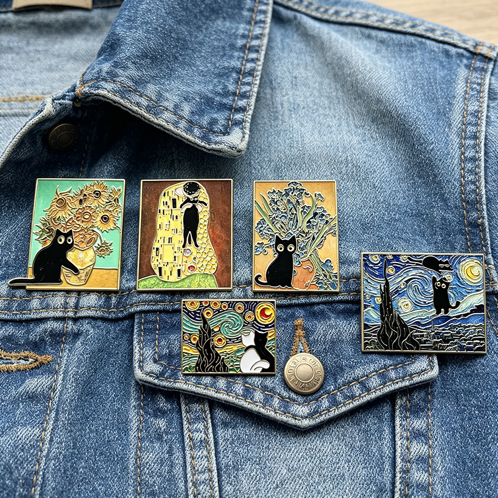 5pcs Famous Painting Black Cat - Vintage Collectible Pins avis et prix