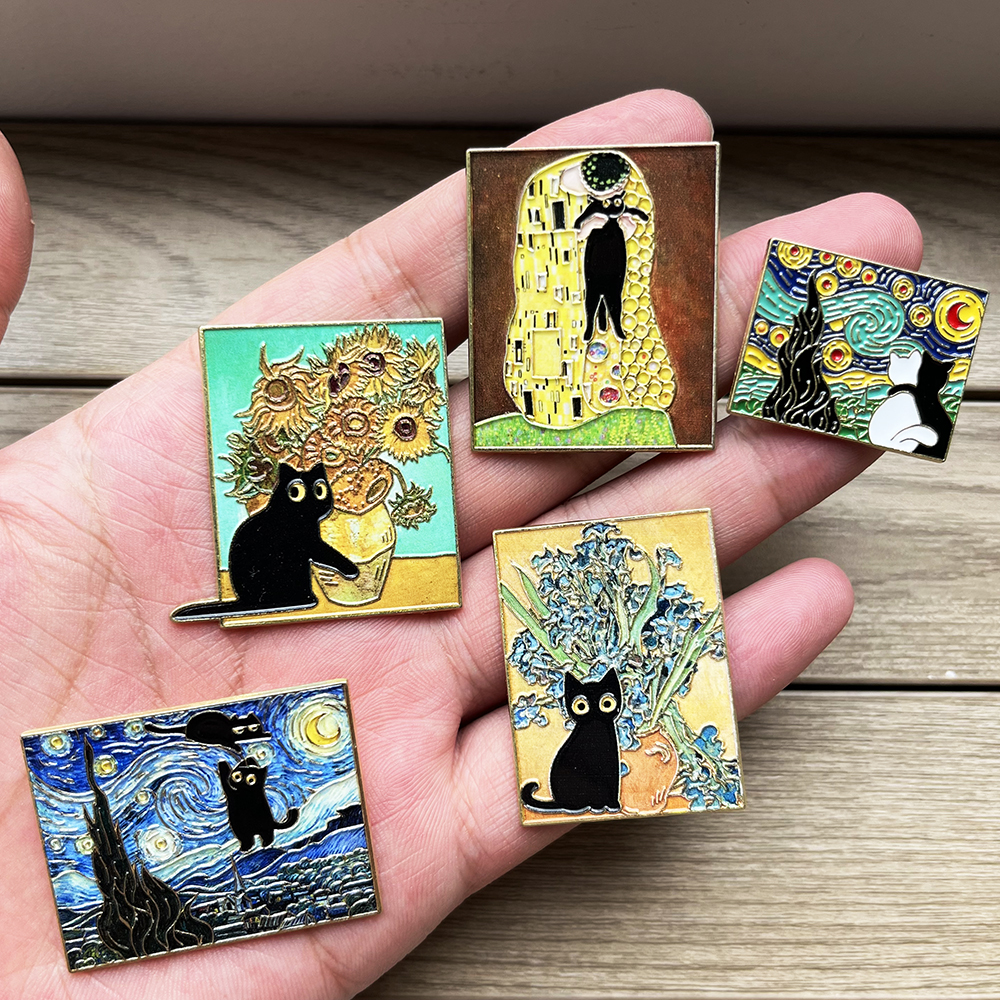 5pcs Famous Painting Black Cat - Vintage Collectible Pins avis et prix